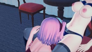 Sakura eating Hinata's pussy, trib until orgasm. Naruto lesbian hentai.