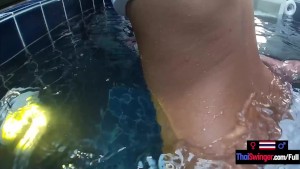 Thai teen girlfriend worked boyfriends big dick inside the private pool