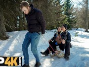 DADDY4K. Sled and Fireplace Adventure