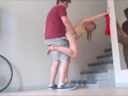 French Slut gets fucked in the Staircase