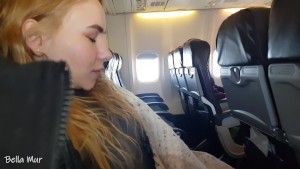 She couldn't wait anymore! Jerking and sucking cock in a public plane