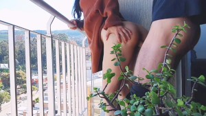 A good day starts with a good public fuck on the balcony